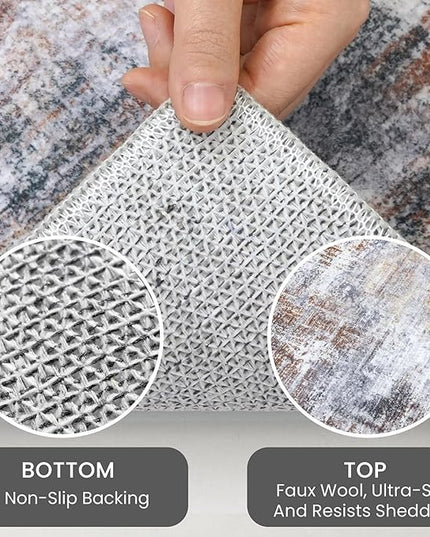 IOHOUZE Abstract Area Rug 3x5 Ft Washable Rugs for Entryway Indoor, Non Slip Kitchen Rug Printed Faux Wool Throw Rugs, Indoor Door Mat for Door Entrance Foyer Living Room, Orange Grey