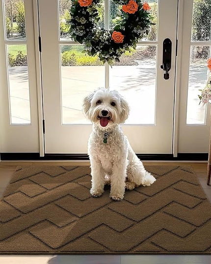 hicorfe Front Door Mat Outside Entrance,32"x40" Absorbent Muddy Dirt Resist Welcome Door Mats Outdoor Indoor,Stain and Fade Resistant,Non Slip Backing Entry Mat Doormat for Entryway(Dark Brown)