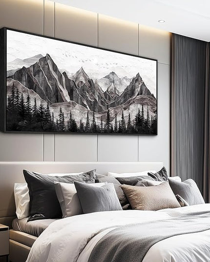 XIGUANGART Large Abstract Mountain Wall Art Black and White Canvas Art Print Painting Forest Nature Watercolour Wall Decor Modern Rustic Landscape Picture for Living Room Bedroom Office Decorations
