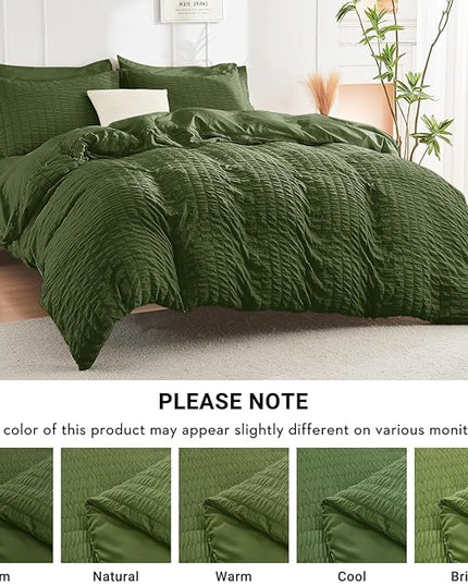 HYMOKEGE Olive Green Full Size Comforter Sets Seersucker 7 Pieces, All Season Luxury Bed in a Bag for Bedroom, Bedding Set with Comforter, Sheets, Pillowcases & Shams
