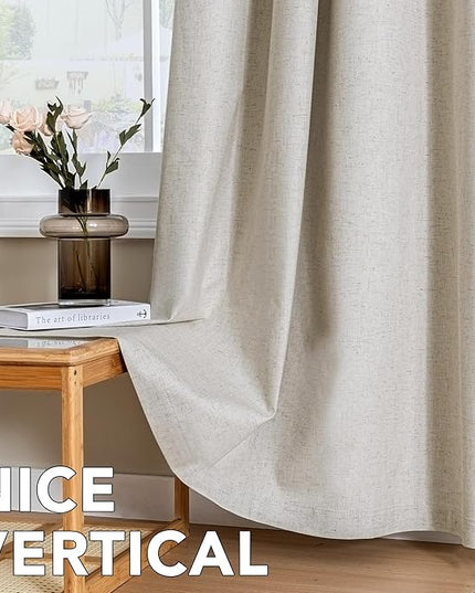 H.VERSAILTEX Linen Curtains 100% Blackout Curtains for Bedroom 102 inch Long Full Light Blocking Nature Linen Blended Window Curtains for Living Room Nickel Grommet (2 Panels, Heathered Linen)
