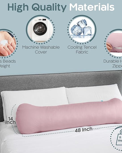 Weighted Body Pillow 8lbs - Weighted Pillow for Deeper Sleep (48" x 14") - Cooling Body Pillows for Adults, Side Sleeper Body Pillows with Cover (X-Large/Blossom)