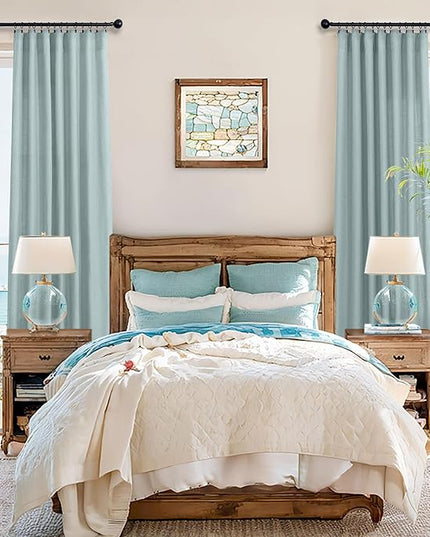 Pitalk Aqua Curtains 108 Inches Long for Kids Room 2 Panels Set Back Tab Pocket Drapes Light Filering Semi Sheer Linen Farmhouse Mint Green Curtains for Living Dining Sliding Seafoam Teal Grey 9 FT