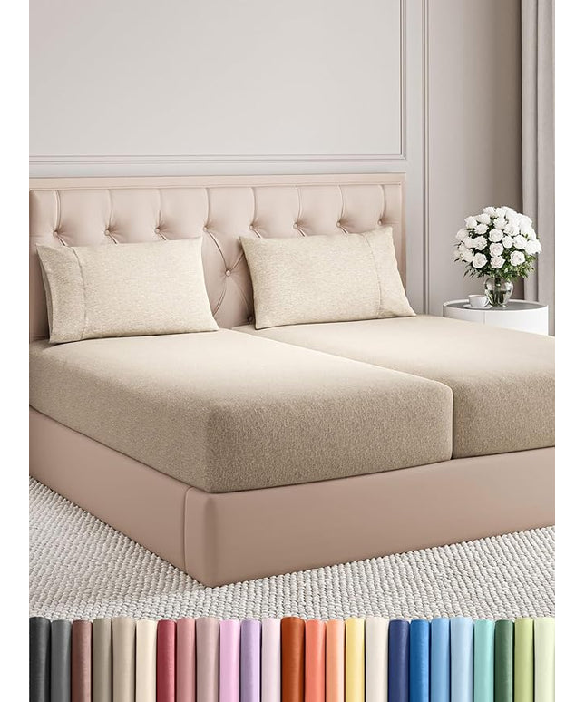 Split King Size 5 Piece Sheet Set - Comfy Breathable & Cooling Bed Sheets Set - Hotel Luxury Bedding for Women, Men, Kids, Teens, Boys & Girls - Deep Pockets & Wrinkle Free - Beige (Heathered Sheets)