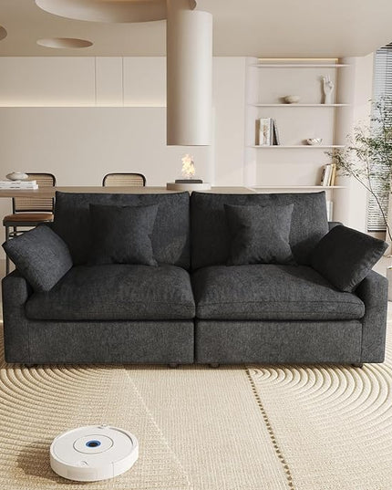 Cloud Couch Modular Sectional Sofa,82.68" Oversized LoveSofa, Down Filled Convertible Wide Seater for Living Room Set, Covers Washable&Replaceable,Black