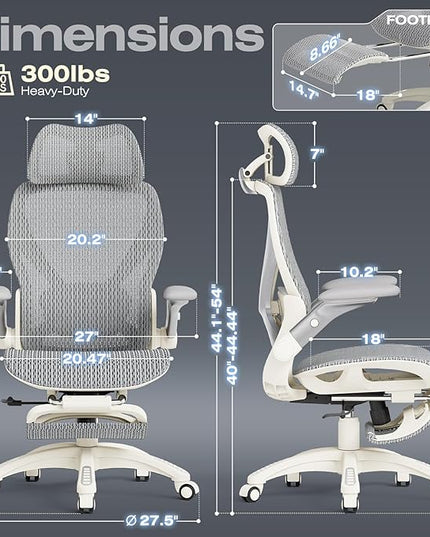 ELABEST X100 Ergonomic Office Chair with Footrest, Big and Tall Home Desk Chair with 5D Flip-Up Arms, Adjustable 3D Lumbar Support,High Back Rolling Computer Chair, Swivel Mesh Chairs (Frosted Dawn)