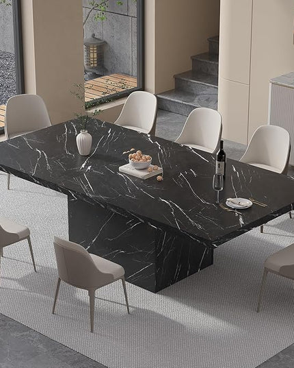 HSH 78” Black Dining Table for 6 to 8, Rectangle Large Faux Marble Dinner Table, Modern Dining Room Table for Living Room Office, Industrial Wood Kitchen Table only with Sturdy Base, Black, 78.74 Inch