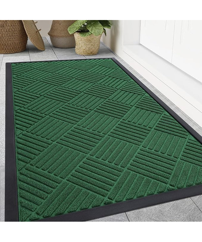 Smiry Front Door Mat Outside Entrance, Heavy Duty Outdoor Indoor Natural Rubber Doormat, Non Slip, Trap Dirt and Moisture, Easy Clean, Low Profile Patio Porch Entryway Mat, 59x35, Green