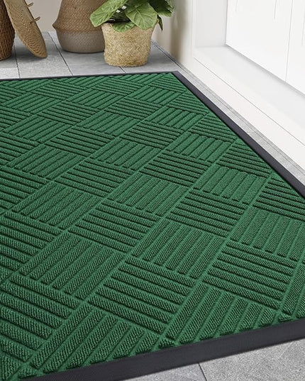 Smiry Front Door Mat Outside Entrance, Heavy Duty Outdoor Indoor Natural Rubber Doormat, Non Slip, Trap Dirt and Moisture, Easy Clean, Low Profile Patio Porch Entryway Mat, 71x47, Green