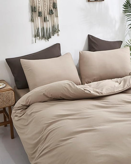 CLOTHKNOW Khaki Comforter Full Size Sets Taupe Bedding Comforter Sets Soft Tan Bedding Beige Coffee Comforter with 2 x Pillow Cases