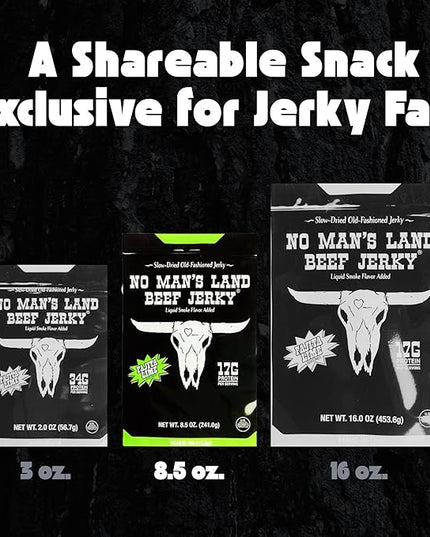 No Mans Land Beef Jerky - Fajita Lime | Slow-Dried, Smoked & Seasoned Jerky Strips | High Protein, Low Carb, Low Calorie Beef Snack | Gluten Free - 8.5oz Bag