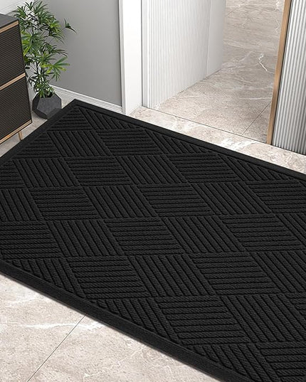 Sturdy Front Door Mat, Absorbent Muddy Dirt Resist Welcome Door Mats Outdoor Indoor, Stain and Fade Resistant, Non-Slip Rubber Backing Low Profile Doormat for Entryway, 47×32, Black