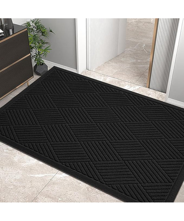 Sturdy Front Door Mat, Absorbent Muddy Dirt Resist Welcome Door Mats Outdoor Indoor, Stain and Fade Resistant, Non-Slip Rubber Backing Low Profile Doormat for Entryway, 47×32, Black