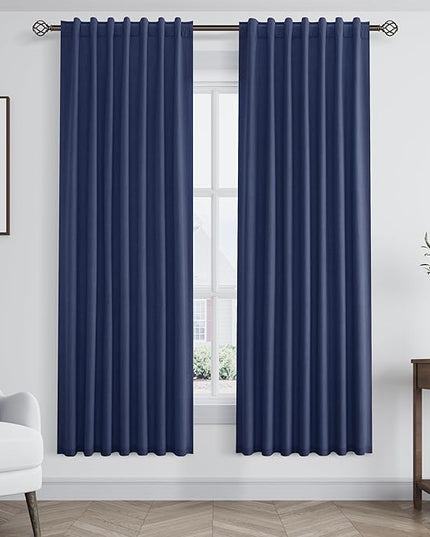 Guken Blackout Curtains 72 Inch Length 2 Panels Set for Living Room Bedroom Back Tab Thermal Insulated 100% Black Out Linen Drapes Room Darkening Window Curtains 72 Inches Long,Classic Blue