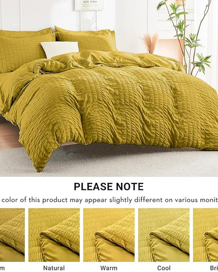 HYMOKEGE Mustard Yellow Twin XL Comforter Set Seersucker 5 Pieces, All Season Luxury Bed in a Bag for Bedroom, Bedding Set with Comforter, Sheets, Pillowcase & Sham