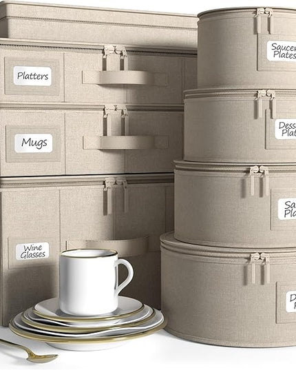 Sorbus China Storage Containers Hard Shell - Glass & Dish Storage Containers for Transport, Moving, Party - 8 Pc Stackable Plate Storage Set for Dinnerware, Mugs, Cups - Felt Plate Protectors Included