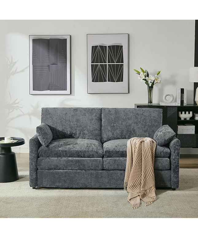 Tbfit Modern Loveseat Couch, 68" Cloud Sofa Spring Seat Cushion, Comfy 2-Seater Love Seat with Pillows, Chenille Removable Cover, Soft Upholstered Living Room Furniture Home Apartment, Gray