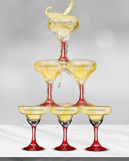 DISCOUNT PROMOS 10 Margarita Glasses Set, 9 oz. - Personalized Text, Logo - Classic, Smooth, Barware, Glassware - Red