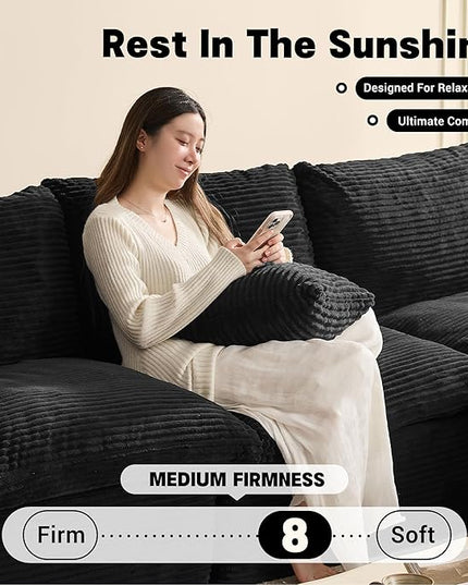 106.3” Sectional Couches for Living Room, Cloud Couch, Modular Sectional Sofa, Convertible Sofas Bed, Deep Seat Sofa, L Shaped Cozy Sofa Furniture Set, Corduroy, Black