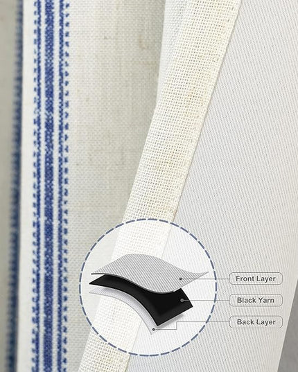 DriftAway Farmhouse Linen Blend Blackout Curtains 45 Inches Long for Bedroom Vertical Striped Printed Grommet Curtains Thermal Insulated Lined Treatments for Living Room 2 Panels W52 x L45 Navy