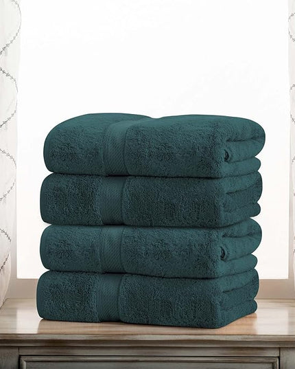 Superior Egyptian Cotton Pile Bath Towel Set of 4, Ultra Soft Luxury Towels, Thick Plush Essentials, Absorbent Heavyweight, Guest Bath, Hotel, Spa, Home Bathroom, Shower Basics, Teal