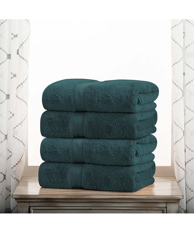 Superior Egyptian Cotton Pile Bath Towel Set of 4, Ultra Soft Luxury Towels, Thick Plush Essentials, Absorbent Heavyweight, Guest Bath, Hotel, Spa, Home Bathroom, Shower Basics, Teal