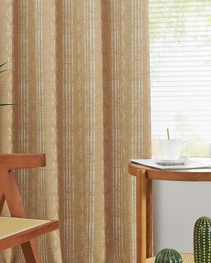 jinchan 95% Blackout Boho Curtains 84 Inches Long for Bedroom Mustard Yellow Geometric Printed Grommet Top Room Darkening Thermal Insulated Window Drapes 2 Panels