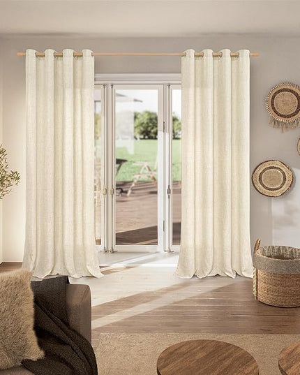 BGment Beige Linen Curtains 90 Inch Long for Living Room - Burlap Textured Light Filtering Window Treatments Grommet Sheer Drapes for Farmhouse, 2 Panels, 52 X 90 Inch