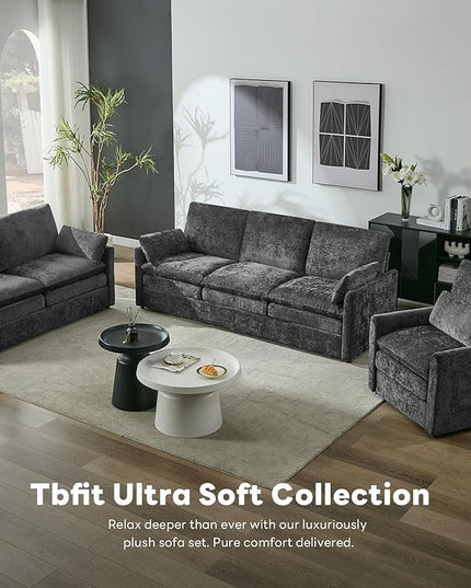 Tbfit Modern Loveseat Couch, 68" Cloud Sofa Spring Seat Cushion, Comfy 2-Seater Love Seat with Pillows, Chenille Removable Cover, Soft Upholstered Living Room Furniture Home Apartment, Dark Gray