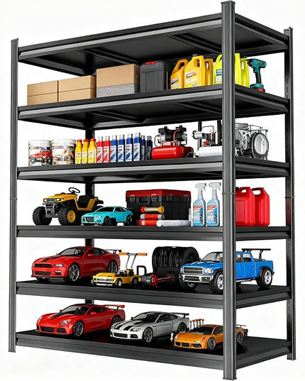 77'' Storage Shelves, Garage Metal Shelving Unit, Adjustable, Double-Layer Column with Reinforced Ribs, Heavy-Duty, Capable of Bearing 3600 lbs, Suitable for Garage, Warehouse, Kitchen Storage