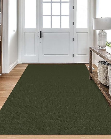 KOZYFLY Area Rug 4x6 Ft Washable Rugs for Entryway Non Slip Rubber Backed Throw Rugs Boho Entry Rug, Cotton Braided Floor Carpet for Kitchen Dining Room Living Room, Dark Green