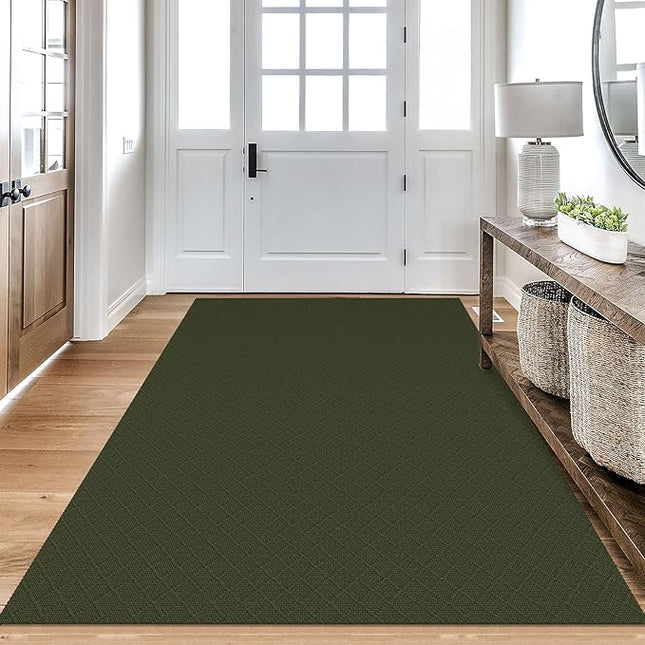 KOZYFLY Area Rug 4x6 Ft Washable Rugs for Entryway Non Slip Rubber Backed Throw Rugs Boho Entry Rug, Cotton Braided Floor Carpet for Kitchen Dining Room Living Room, Dark Green