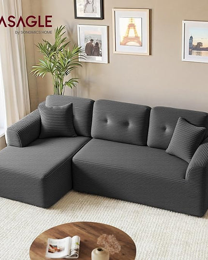 VASAGLE 108.3 Inches Boneless Couch with Chaise, Modular Sectional Sofa, Modern Cloud Couch with Deep Seat, L-Shape Corduroy Sofa for Living Room, Left-Facing Chaise, Bedroom, Slate Gray ULCS181GN01