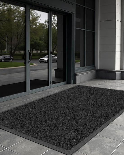 Kuyal Door Mat, 4'x6' Indoor Outdoor Entrance Mat to Trap Dirt and Moisture, Non Slip Waterproof Outdoor Mats, Commercial Floor Inside Outside Entrance, Heavy Duty Durable Welcome Mats, Black