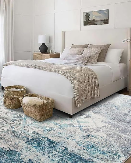 ReaLife Rugs Machine Washable Area Rug Runner - Living Room Bedroom Bathroom Kitchen Entryway Office - Padded Low Pile Stain Resistant Premium - Boho Vintage Bohemian - Blair - Grey 3' x 5'