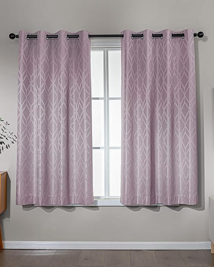Amazon Basics Jacquard 2-Piece 100% Blackout Curtains, Living Room and Bedroom Drapes, Thermal Insulated Window Treatment, 42"x63", Pink