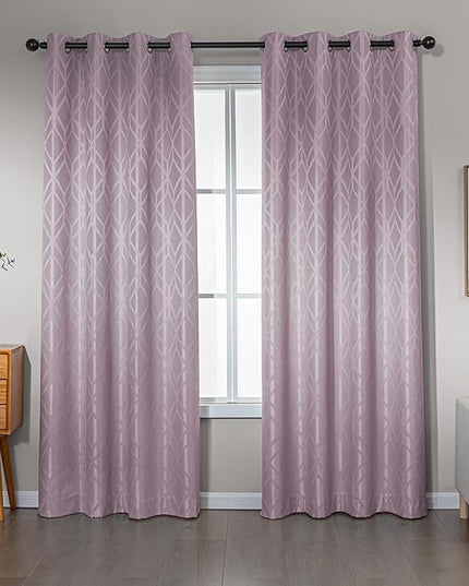 Amazon Basics Jacquard 2-Piece 100% Blackout Curtains, Living Room and Bedroom Drapes, Thermal Insulated Window Treatment, 52"x84", Pink