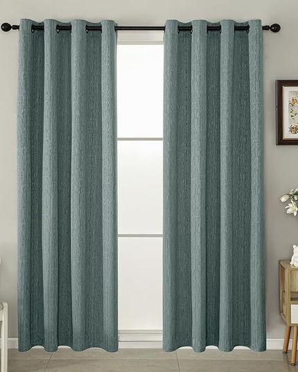 Jacquard Linen Curtains 96 inch Length 2 Panels Thick Faux Linen Blended Window Drapes Burlap Textured Curtains with Grommet for Living Room Bedroom Farmhouse (52x96 Lake Blue) Natural