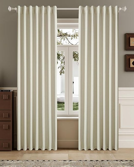DUALIFE Faux Linen Blackout Cream Beige Curtains 80 Inch Long,Farmhouse Back Tab Rod Pocket Curtains Room Darkening Thermal Insulated Drapes for Bedroom Living Room,W50 x L80,2 Panels