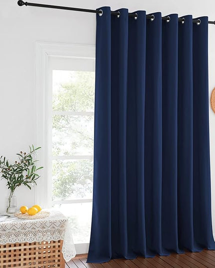 NICETOWN Wide Sliding Door Curtains - Thermal Insulated Drapes, Blackout Window Curtain, Privacy Blind for Living Room & Bedroom (Navy, W100 x L108 inches)