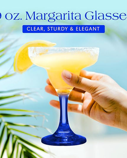 DISCOUNT PROMOS 10 Margarita Glasses Set, 9 oz. - Classic, Smooth, Barware, Glassware - Blue