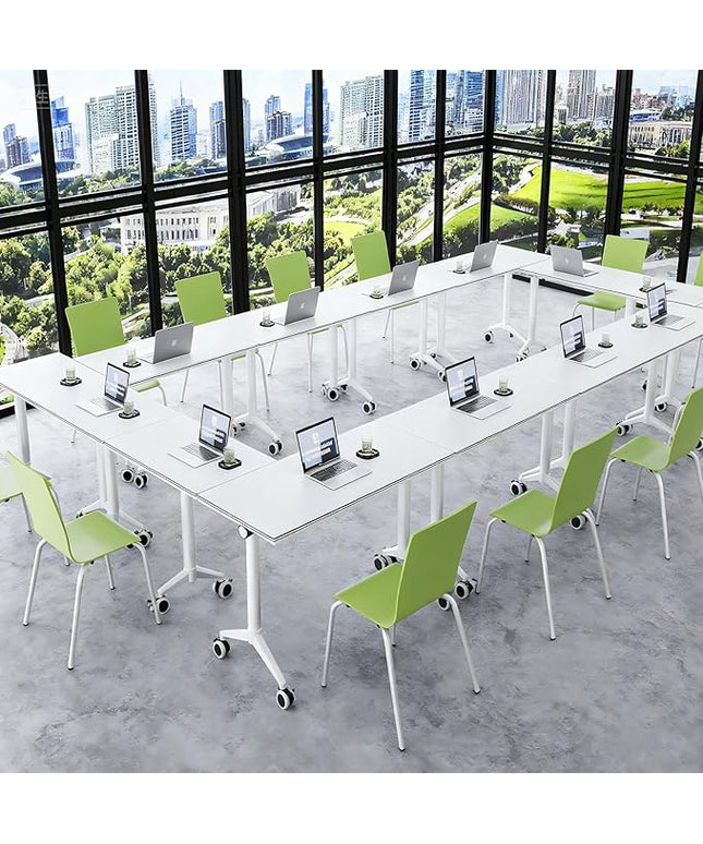 4Pack Folding Conference Table with Wheels & Flip Top - Business Mobile Meeting Table for Office, Training Seminar, Home Use -Space Saving Design, Easy Folding Classroom Table﻿