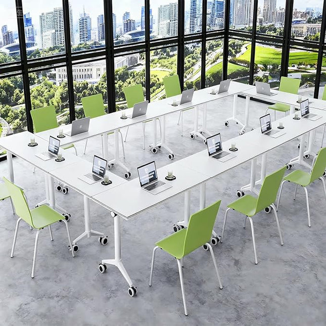 12Pack Folding Conference Table with Wheels & Flip Top -55 Inches Commercial Mobile Meeting Table for Office, Training Seminar, Home Use -Space Saving Design, Easy Folding Classroom Table﻿