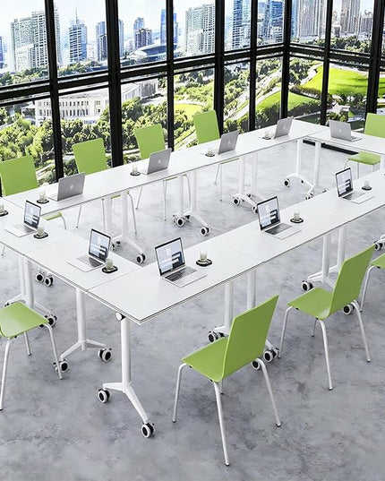 2Pack Folding Conference Table with Wheels & Flip Top -55 Inches Commercial Mobile Meeting Table for Office, Training Seminar, Home Use -Space Saving Design, Easy Folding Classroom Table﻿