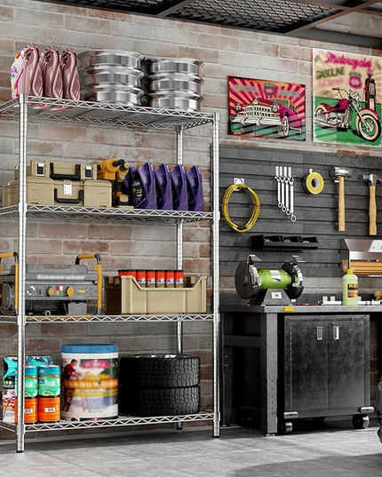 Storage Shelves Heavy Duty, 36" L x 14" W x 54" H Garage Wire Shelving Unit Loads 1400LBS, 4-Tier Adjustable Metal Industrial Utility Shelf Rack for Kitchen, Laundry Room, Pantry, Warehouse, Basement