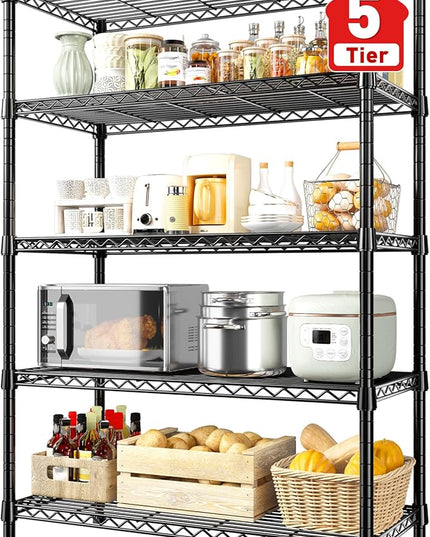 REIBII Storage Shelves, 5-Tire Wire Shelving Load 1000LBS Metal Shelves for Storage Adjustable Garage Shelving Unit Wire Shelf Rack Kitchen Storage Rack Pantry Shelves 31.5''W x 15.7'' D x 71''H