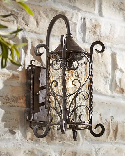 John Timberland Casa Seville Rustic Outdoor Wall Light Fixture Dark Walnut Twists 18 1/2" Champagne Hammered Glass for Exterior House Porch Patio Outside Deck Garage Yard Front Door Garden Home
