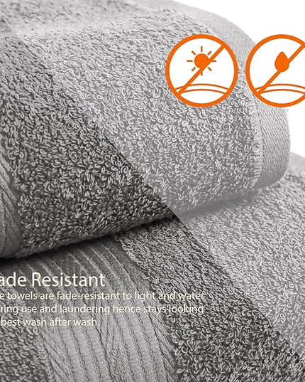 Amazon Basics 6 Piece Oversized Fade resistant Towel set, 100% Cotton towels for bathroom, soft and absorbent, 2 Bath Towels, 2 Hand Towels and 2 Washcloths bathroom towel set, Gray