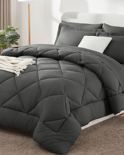 CozyLux Oversized King Comforter Set Dark Grey, 7 Pieces Bed in a Bag Comforter Set with Sheets Luxury Bed Set for All Seasons, Bedding Set with Down Alternative Comforter, Sheets, Pillowcases & Shams
