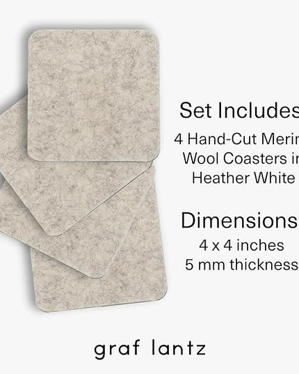 Graf Lantz - Bierfilzl Merino Wool Square Coasters Set of 4, Heather White (4"x4"x5mm), Absorbs 30% Weight, Natural German Wool - Heat Resistant, Sustainable, Reusable - Home Decor, Coffee Table Decor